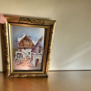 Set of 2 vintage foil pictures, petite size, small areas of damage to the frames